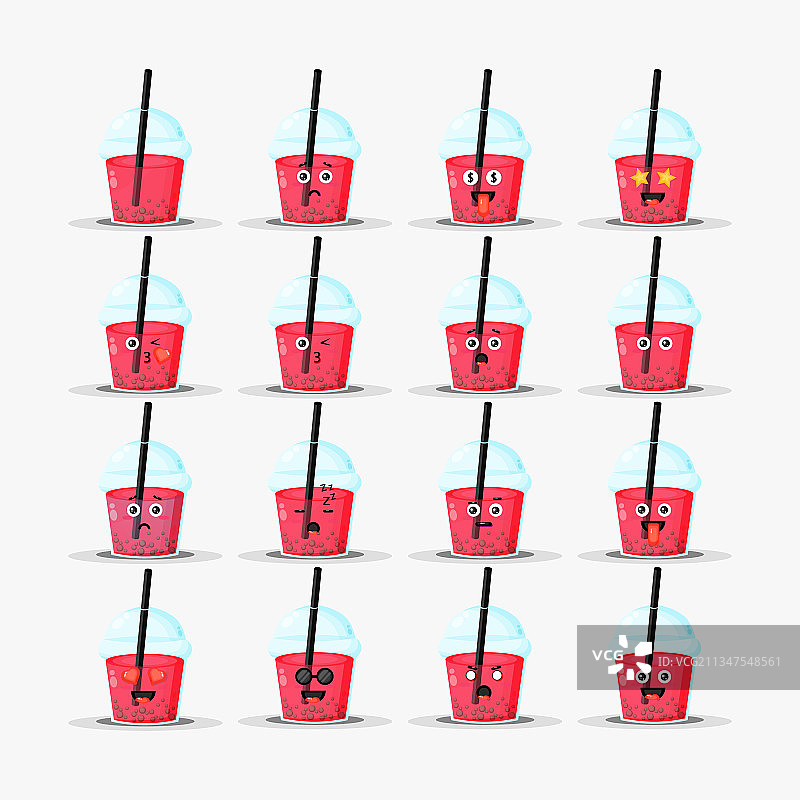 可爱的带有表情符号的珍珠奶茶套装图片素材