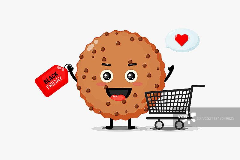 可爱的巧克力曲奇吉祥物与黑色星期五图片素材