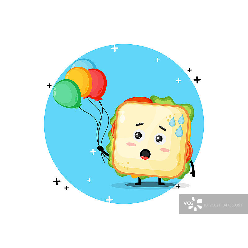 手持气球的可爱三明治吉祥物图片素材