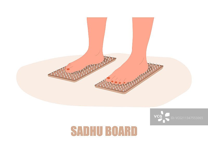 女性双脚站在钉子板上图片素材