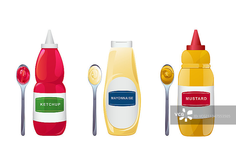 番茄酱蛋黄酱芥末酱料组合图片素材