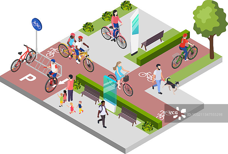 城市自行车等距合成图图片素材