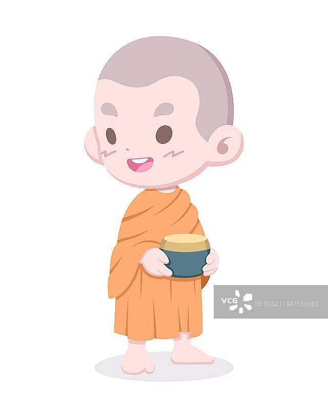 可爱风格的佛教沙弥卡通图片素材