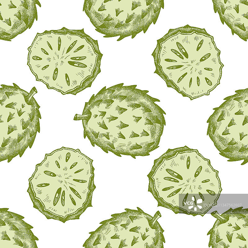 手绘粉色释迦果无缝图案图片素材