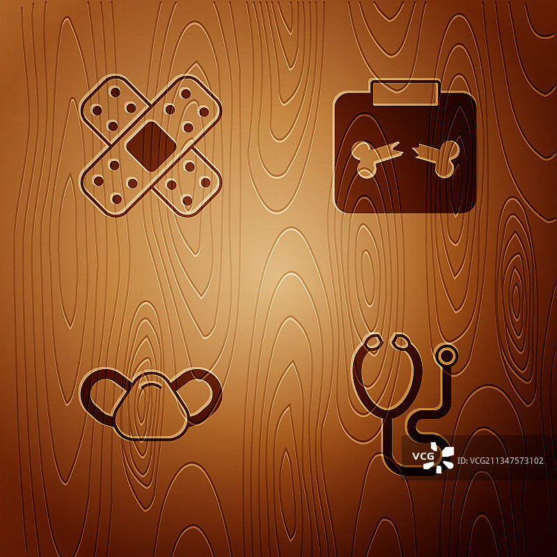 听诊器、交叉绷带和石膏医疗组合图片素材