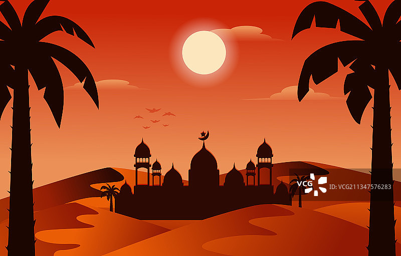 阿拉伯沙漠穆斯林开斋节清真寺图片素材