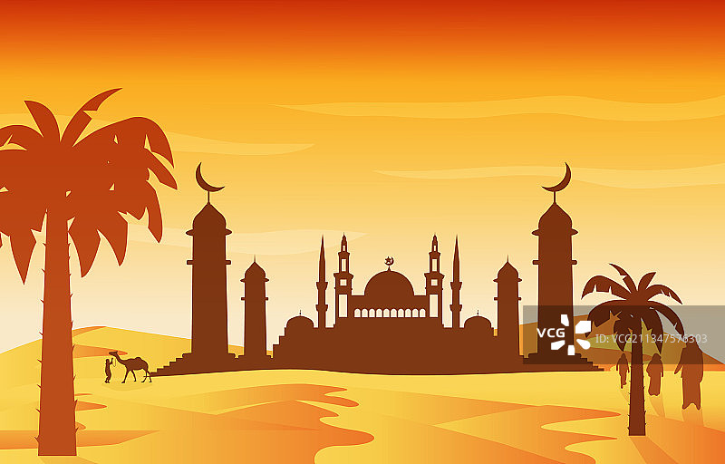 阿拉伯沙漠穆斯林开斋节清真寺图片素材