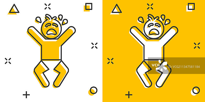 漫画风格的哭泣婴儿图标图片素材