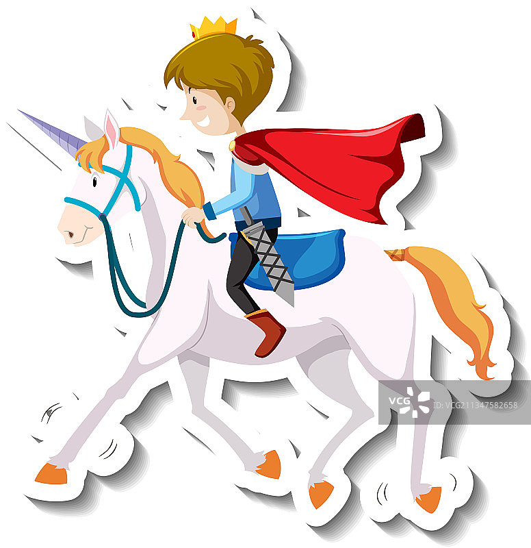 王子骑马卡通贴纸图片素材