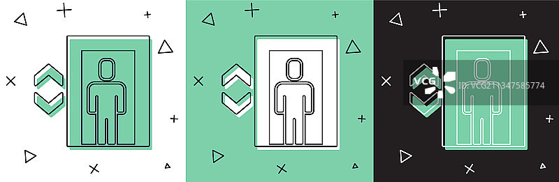 白色、绿色和黑色背景上的电梯图标图片素材