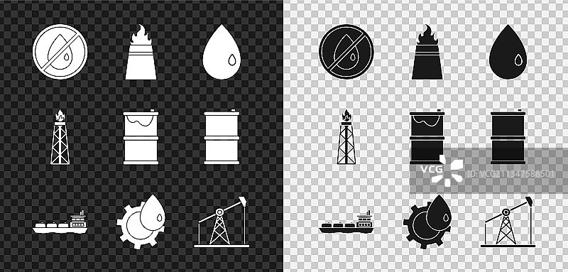 无油滴海上钻井平台与消防船图片素材