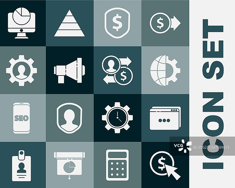 光标和硬币网站模板，含地球图标图片素材