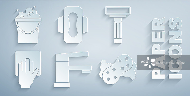 水龙头、剃须刀和清洁服务组合图片素材