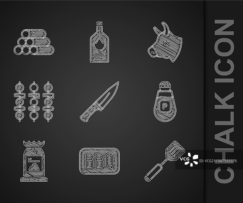 碎肉机、烧烤铲、胡椒粉和煤炭图标合集图片素材