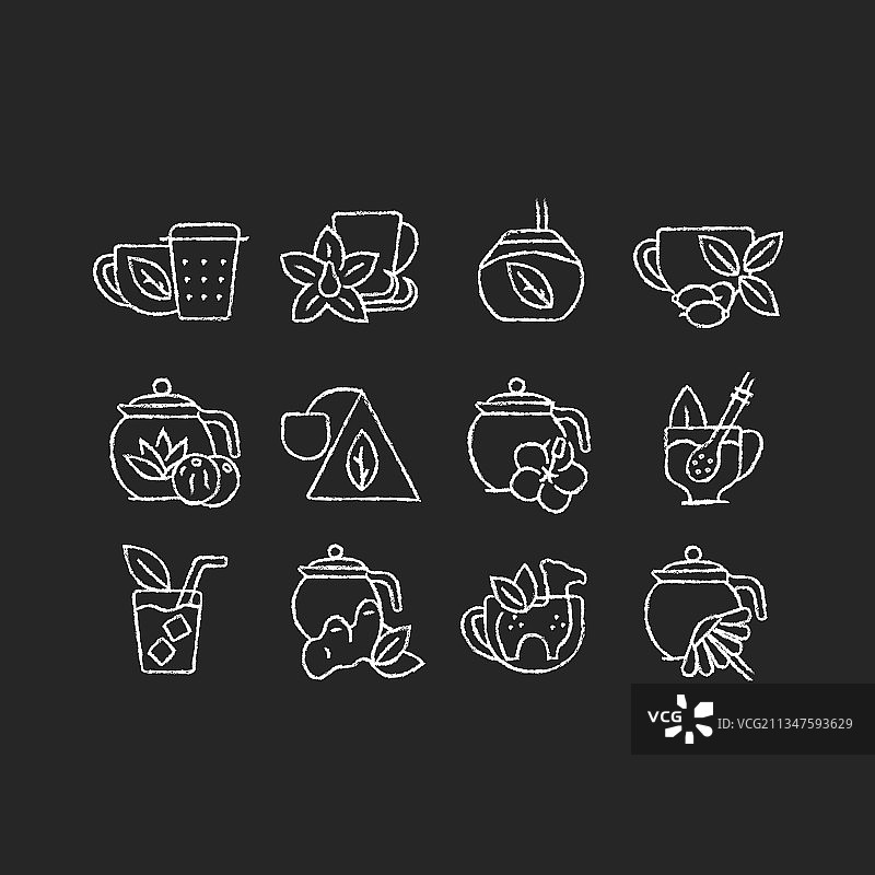 茶饮相关粉笔白色图标合集图片素材