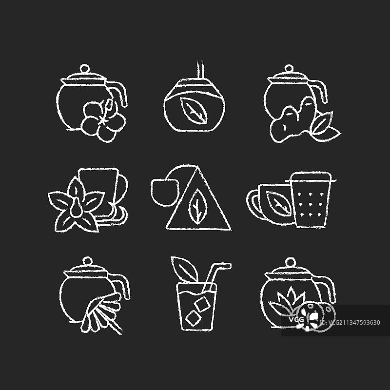 茶及类似饮品粉笔白图标合集图片素材