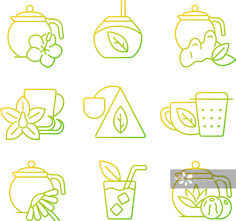 茶和类似茶饮料渐变线性图标图片素材