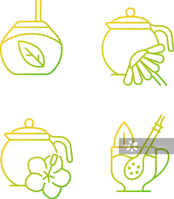 草药茶渐变线性图标集图片素材