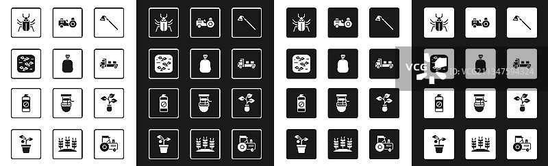 园艺锄头麻袋植物昆虫苍蝇套装图片素材