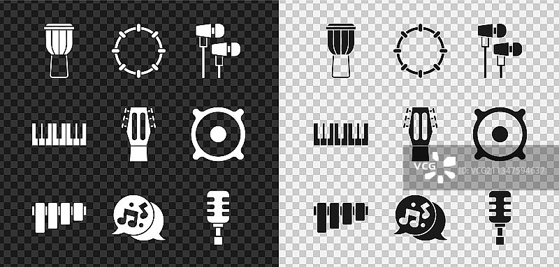 鼓、铃鼓、空气耳机、排箫套装图片素材
