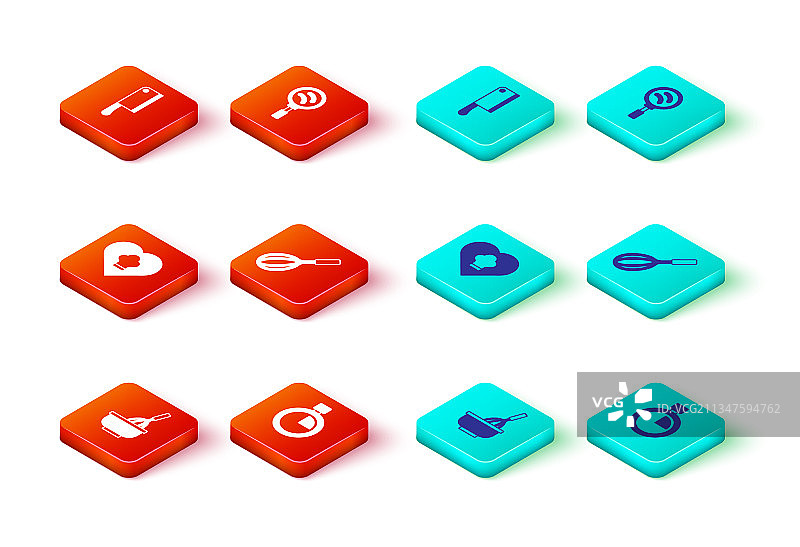 厨房用具套装：带碗的打蛋器、秒表、厨师帽图片素材