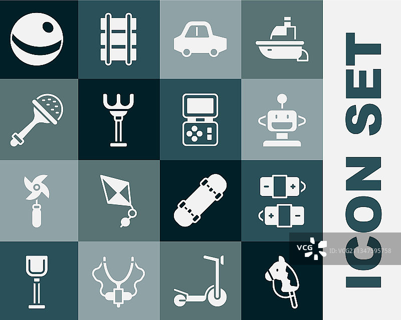 玩具马电池机器人玩具车和耙子图片素材