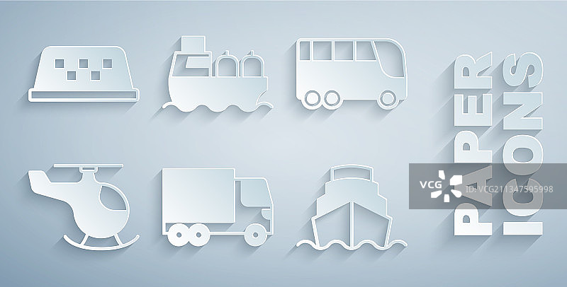 货运卡车、巴士、直升机、邮轮运输套装图片素材