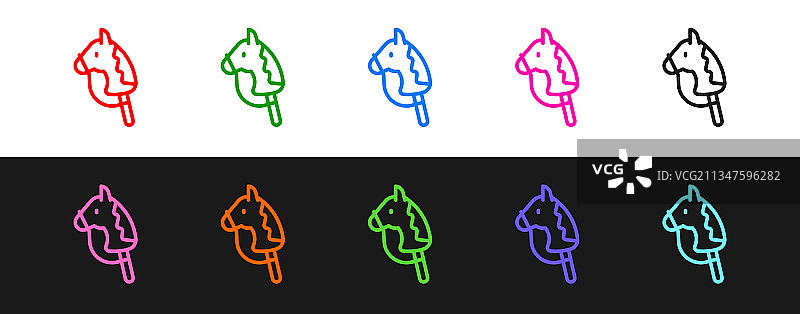 黑色背景的玩具马线条稿图标图片素材