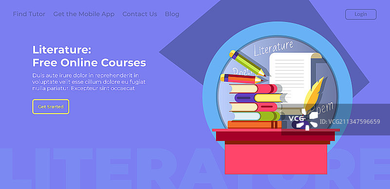 免费在线文学课程网站页面信息图片素材