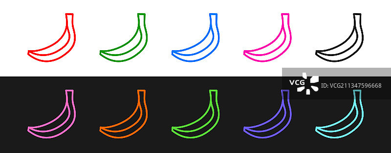 香蕉图标黑白线条组合图片素材