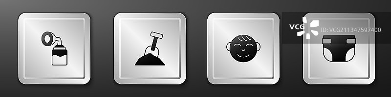 吸奶器、带沙子的沙箱和铲子素材图片素材