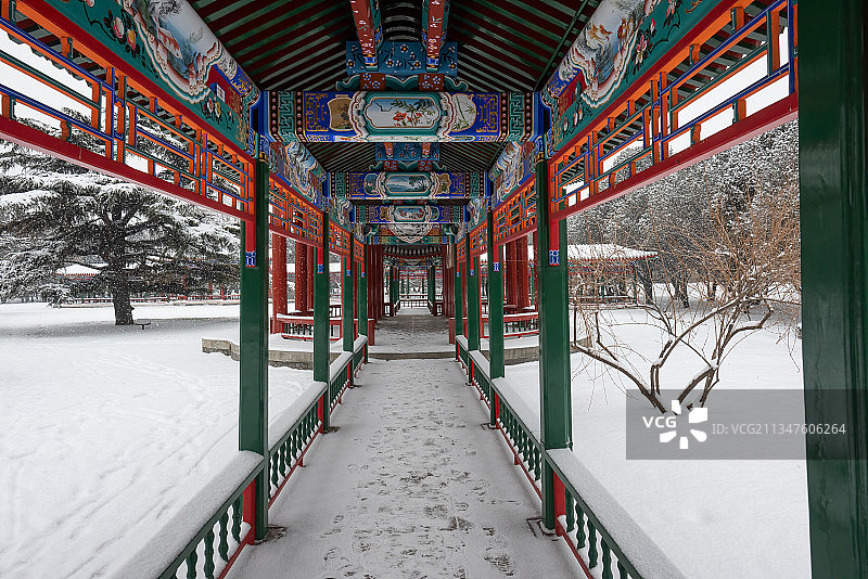 大雪天坛双环万寿亭长廊图片素材