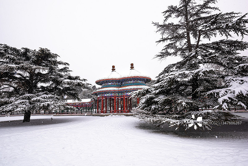 大雪天坛双环万寿亭图片素材
