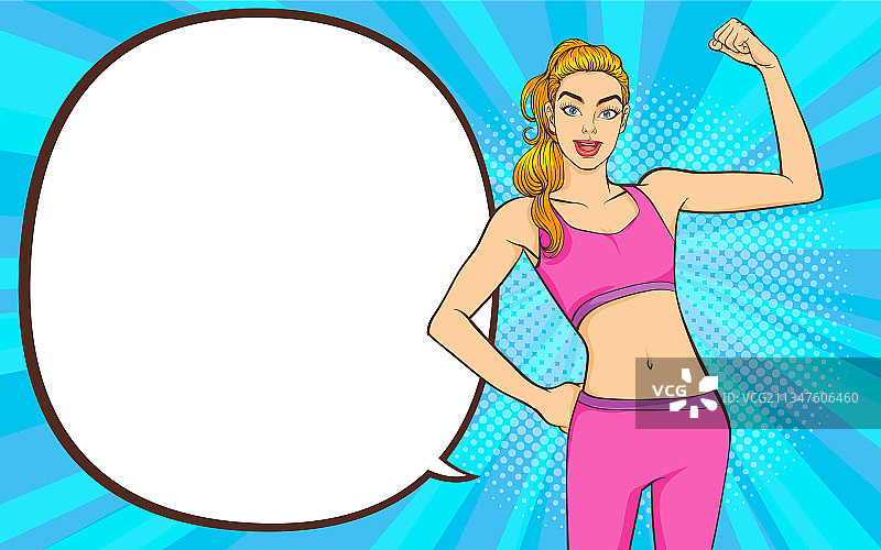 有对话气泡的运动型聪明年轻女人图片素材