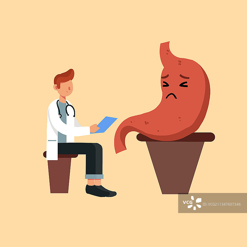 卡通手绘胃疼胃炎消化疾病治疗插画图片素材