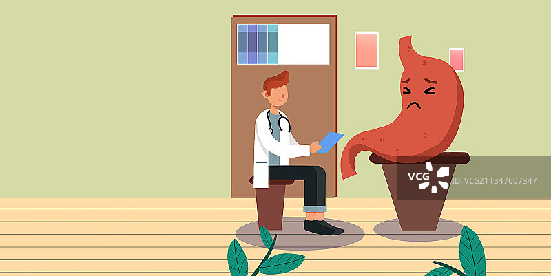 卡通手绘胃疼胃炎消化疾病治疗插画图片素材
