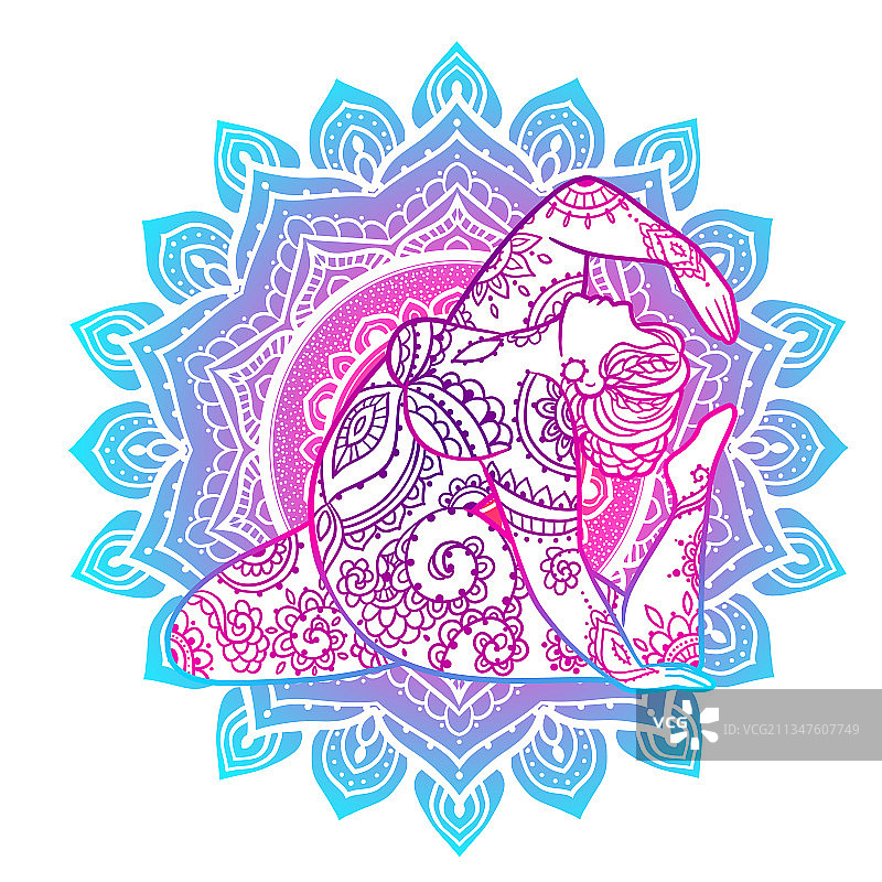 瑜伽女孩装饰品冥想姿势概念图片素材