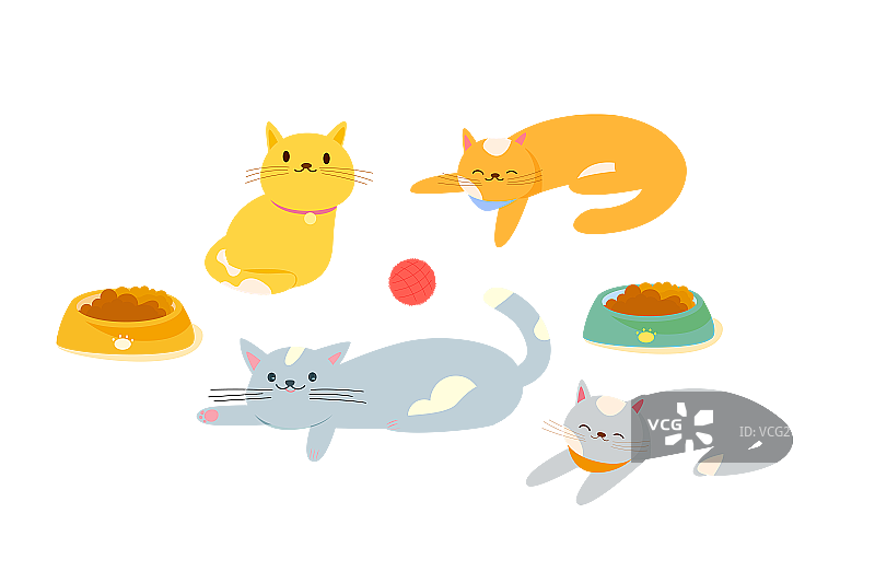 可爱的卡通猫咪矢量插画元素图片素材