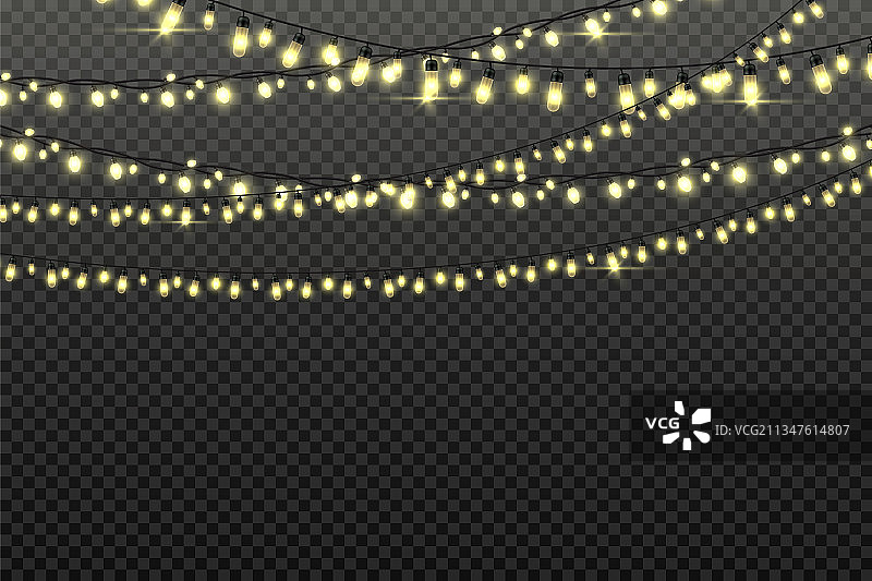 用于装饰的带灯泡的圣诞灯串图片素材