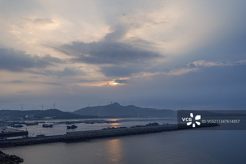 渔港日落图片素材
