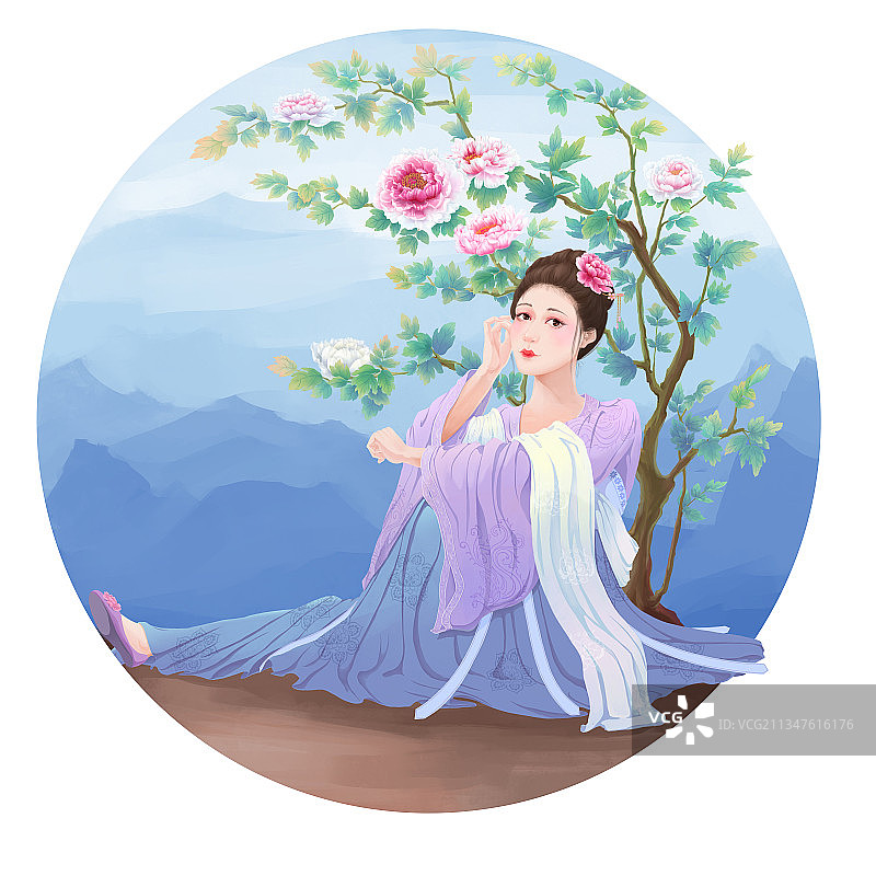 牡丹少女图片素材