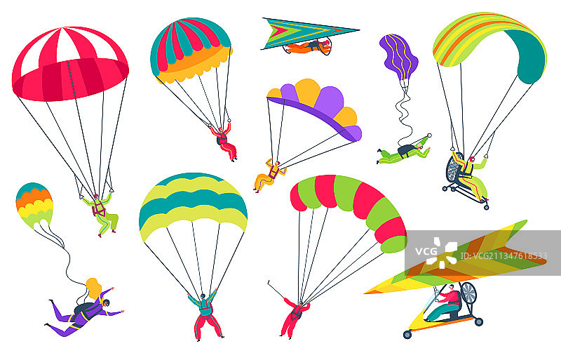 带降落伞的专业跳伞运动员图片素材