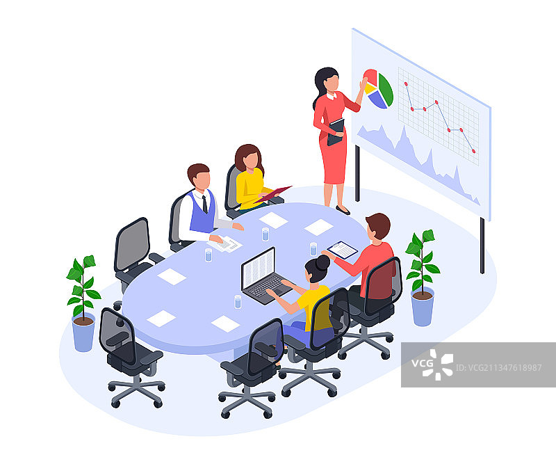 2.5D办公室会议商务团队图片素材