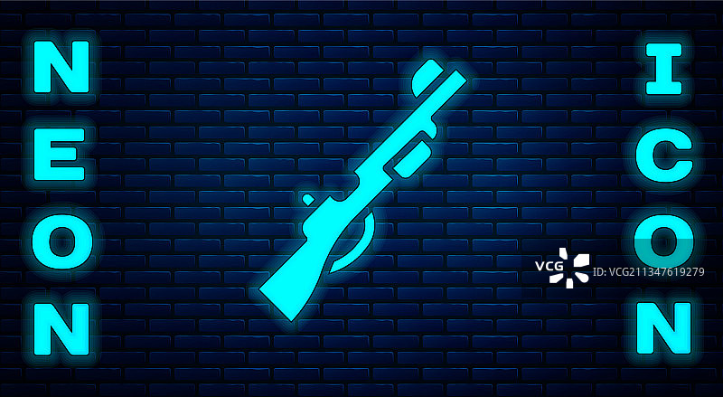 砖墙背景上发光霓虹猎枪图标图片素材