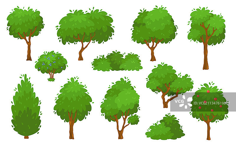 卡通绿色树木灌木树篱森林图片素材