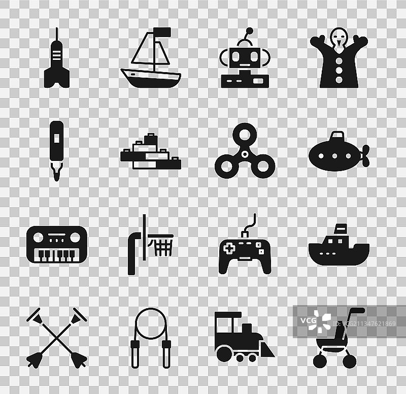 婴儿车玩具船潜水艇玩具机器人套装图片素材