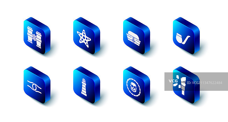 海星、水手帽、烟斗与单筒望远镜合集图片素材