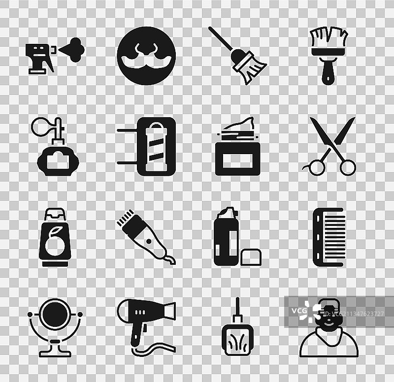 理发店里的顾客、发刷和剪刀图片素材