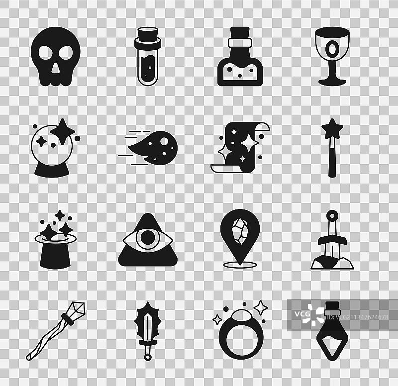 石头魔法剑药水瓶套装图片素材