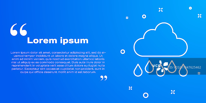 蓝色背景上的白色线条多雨云朵图标图片素材